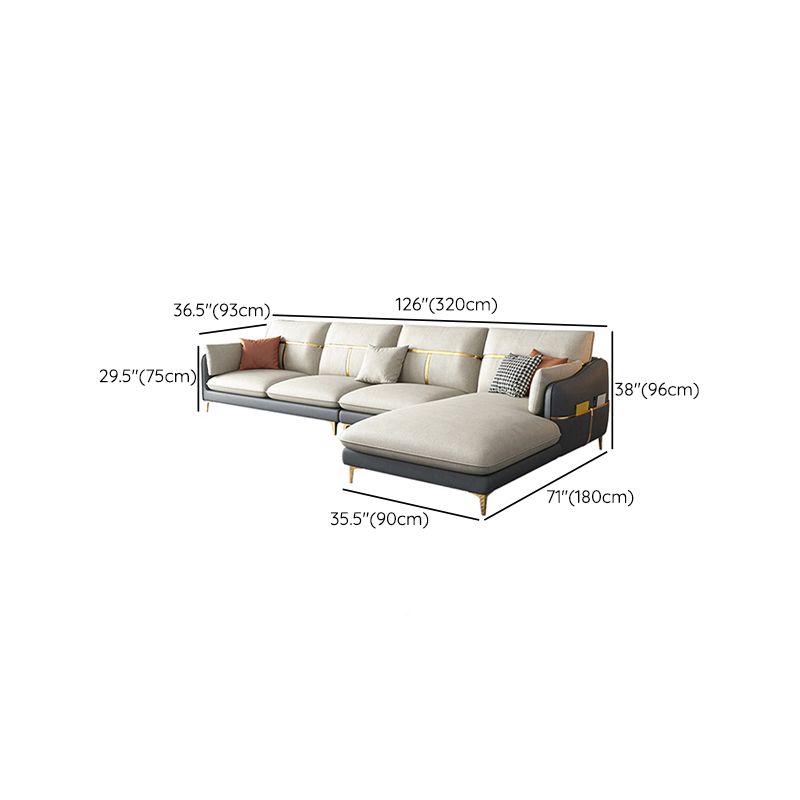Grey 4-seat Faux Leather Sectional Sofa L-shape Sloped Arm Sectional