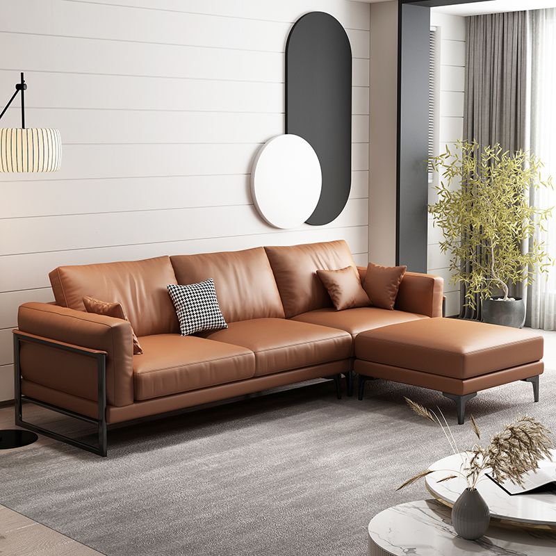 4 Seater Leather Sofa 36.22" Wide Square Arm Sofa for Living Room