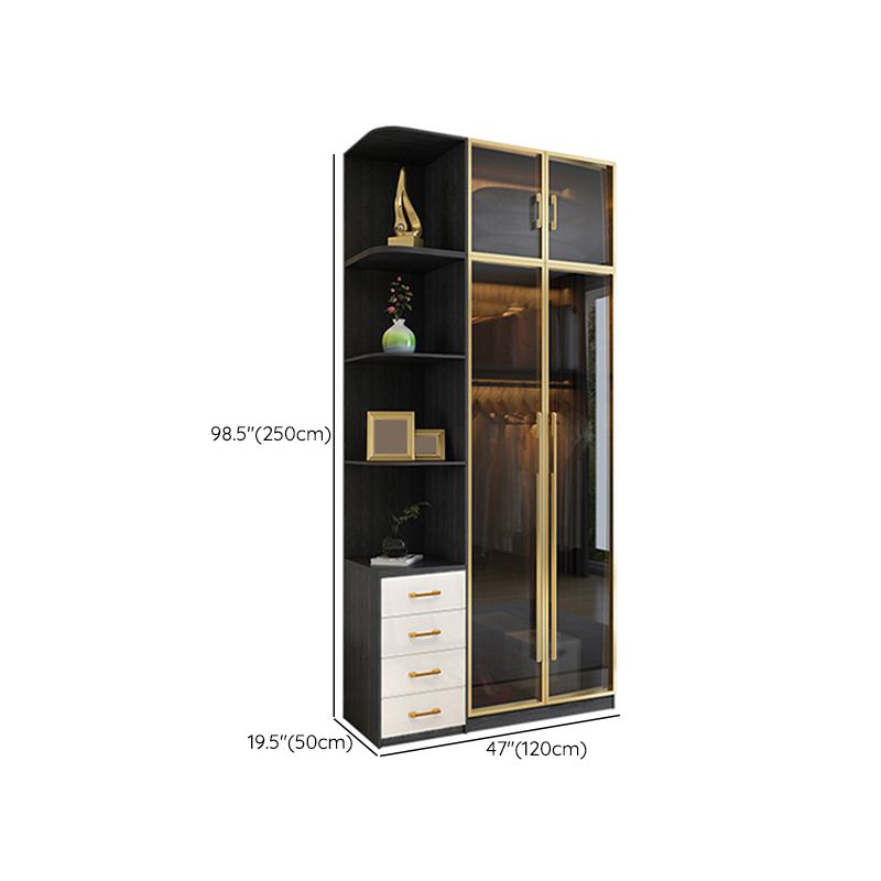 Modern Tempered Glass Doors Wardrobe Wood Frame Wardrobe without Light