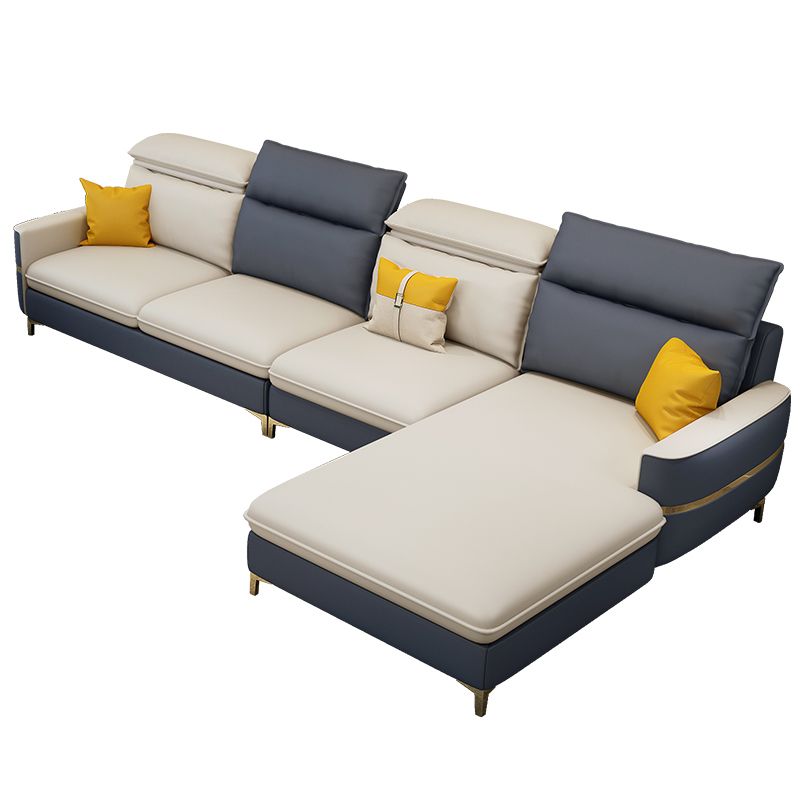 Glam Sectional Sofa Beige Leather Sectional with Bostol Pillows