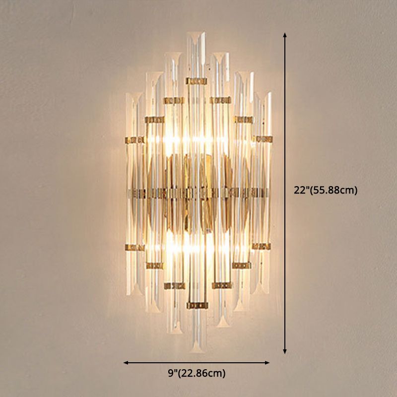 Lámpara de pared de la columna de cristal transparente de 2 luces Post-Moderno Flexion de iluminación de dorado para sala de estar