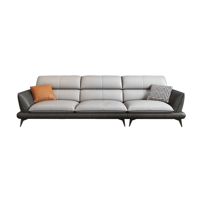 Nordic Sewn Pillow Back Sofa Faux Leather Sloped Arm Sofa for Living Room