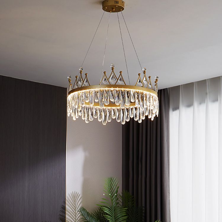 New Modern Gold Tiered Chandelier Light Fixtures Crystal LED Hanging Lamp for Living Room