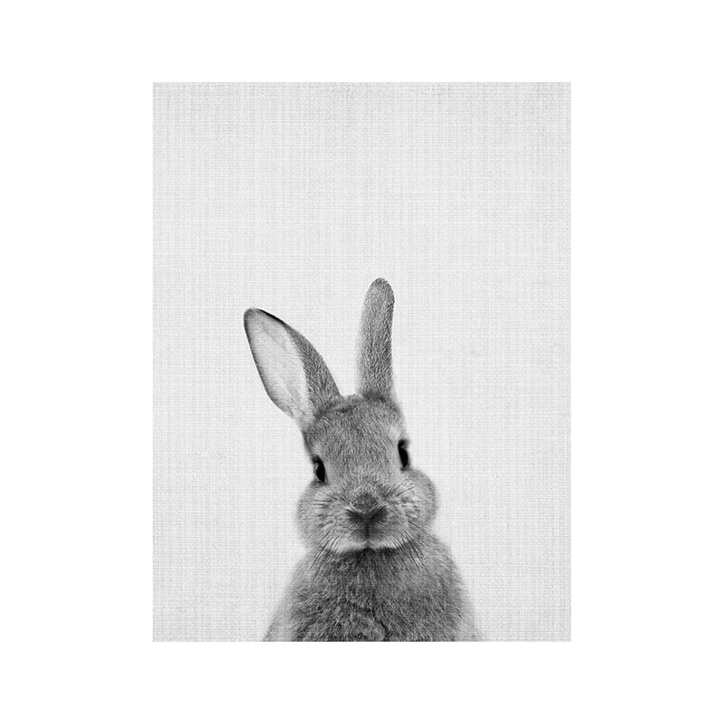 Grey Rabbit Wall Art Decor Animal Modern Style Textured Canvas Print for Kids Bedroom