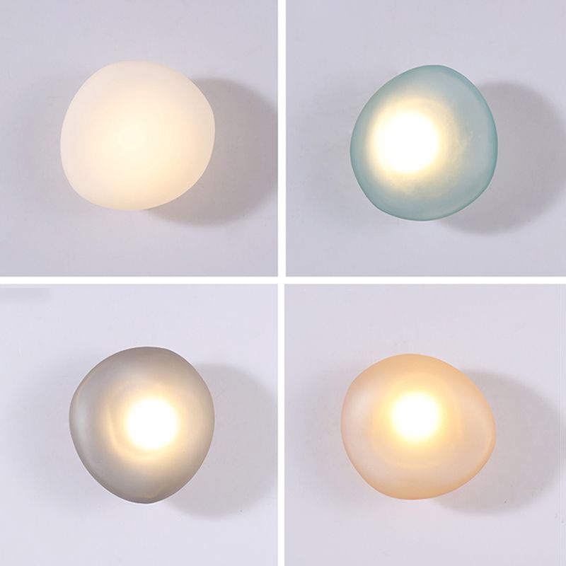 Nordic Style Iron Wall Light Cobblestone Shape Wall Lamp with Glass Shade for Bedroom