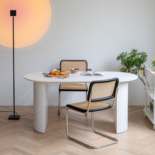 Mesa de comedor ovalada de doble pedestal de mesa de madera simple de madera maciza