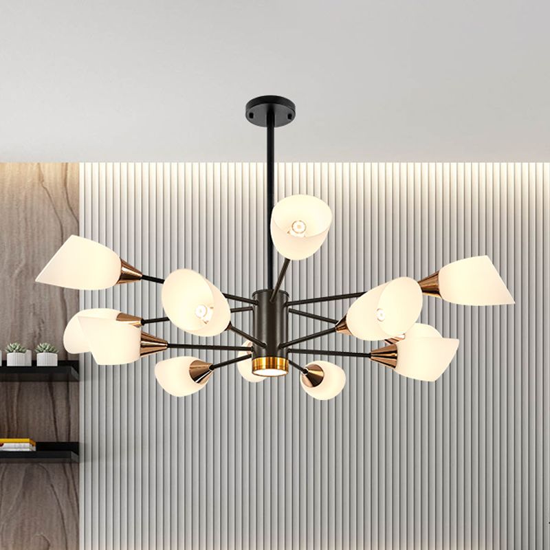 6/10/16 Bulbs Living Room Ceiling Pendant Postmodern Black/Gold Chandelier with Tulip White Glass Shade