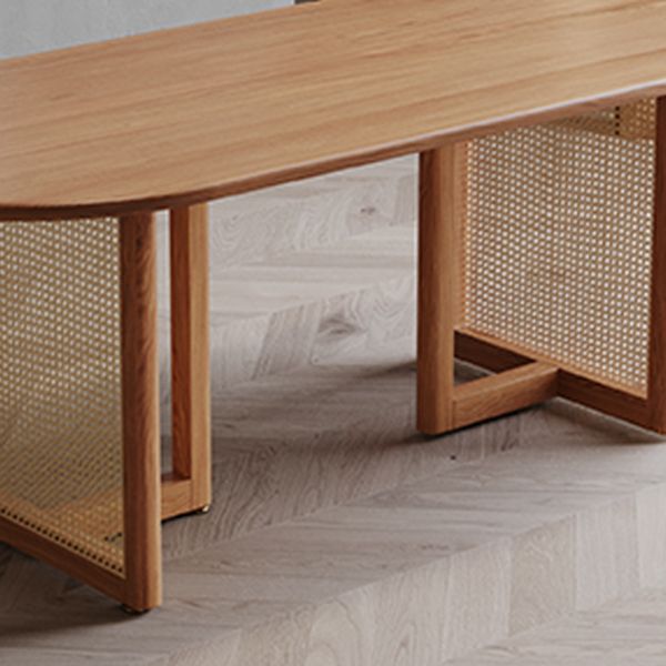 Pinewood Solid Wood Brown Tone Dining Table Simplicity Fixed Table for Dining Room