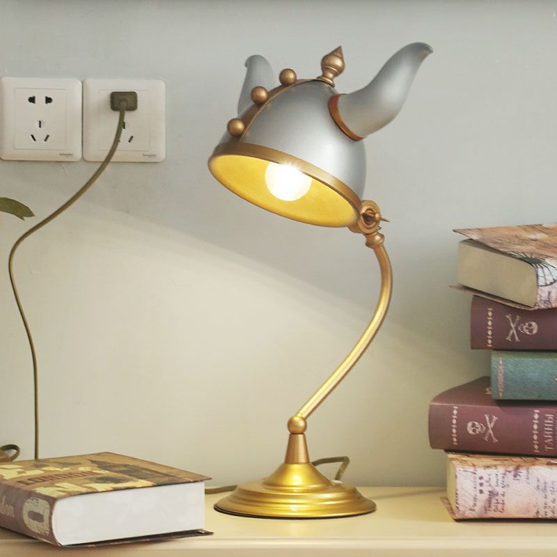 Lampada da studio moderna a lampadina singola con paralume a medaglia, lampada da lavoro a forma di timone in corno di bue grigio