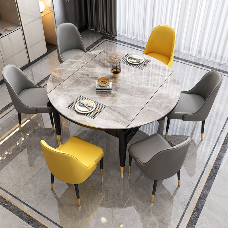 Traditionele luxe ronde eettafel, stenen eetkamer met druppelblad, meubelen