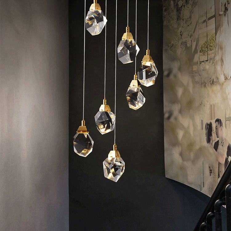 Crystal Gold LED Pendant Light in Modern Style Copper Geometric Hanging Lamp for Commercial Place