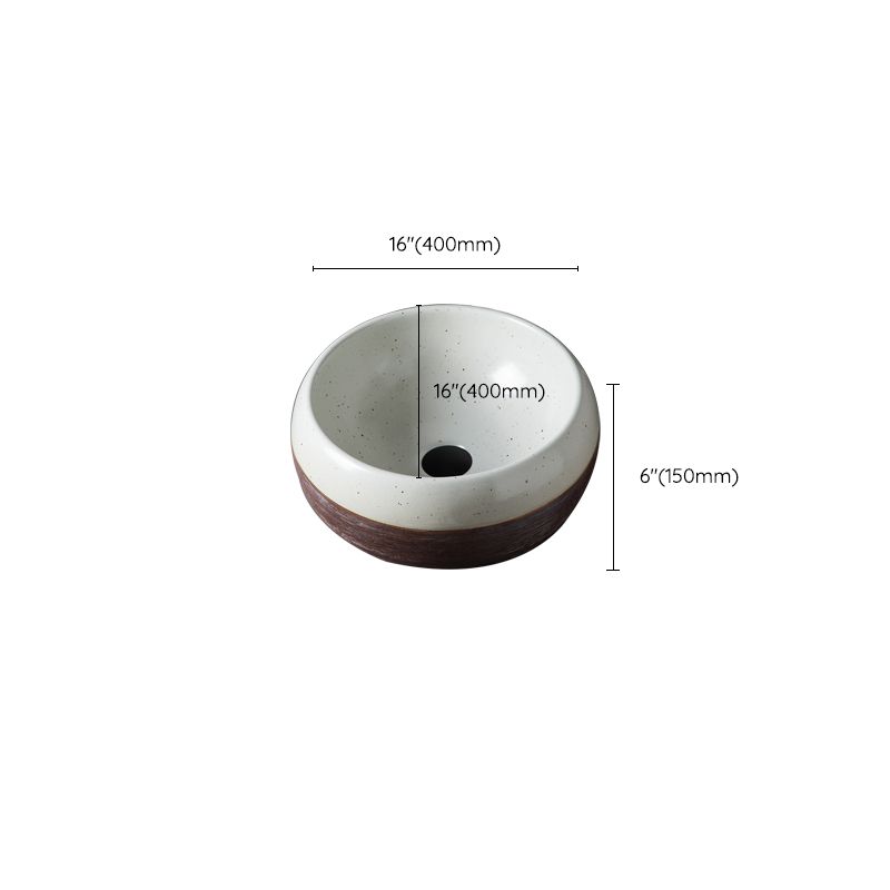 Traditional Bathroom Sink Porcelain Round Vessel with Pop-Up Drain