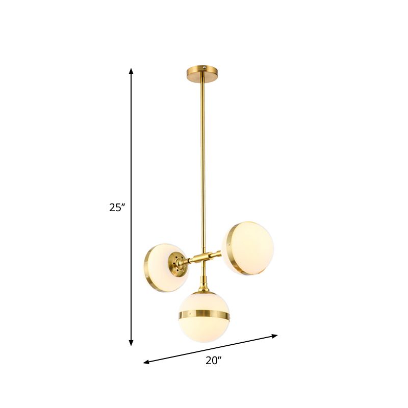Gold Branch Hanging Lamp Kit Postmodern 3/5-Light White Ball Glass Suspension Pendant Light