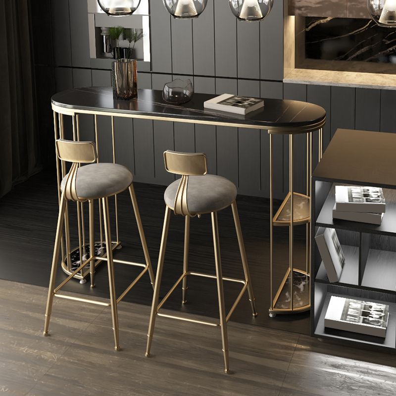 Glam Living Room Bistro Bar Table Oval Stone and Metal Bistro Table with Storage