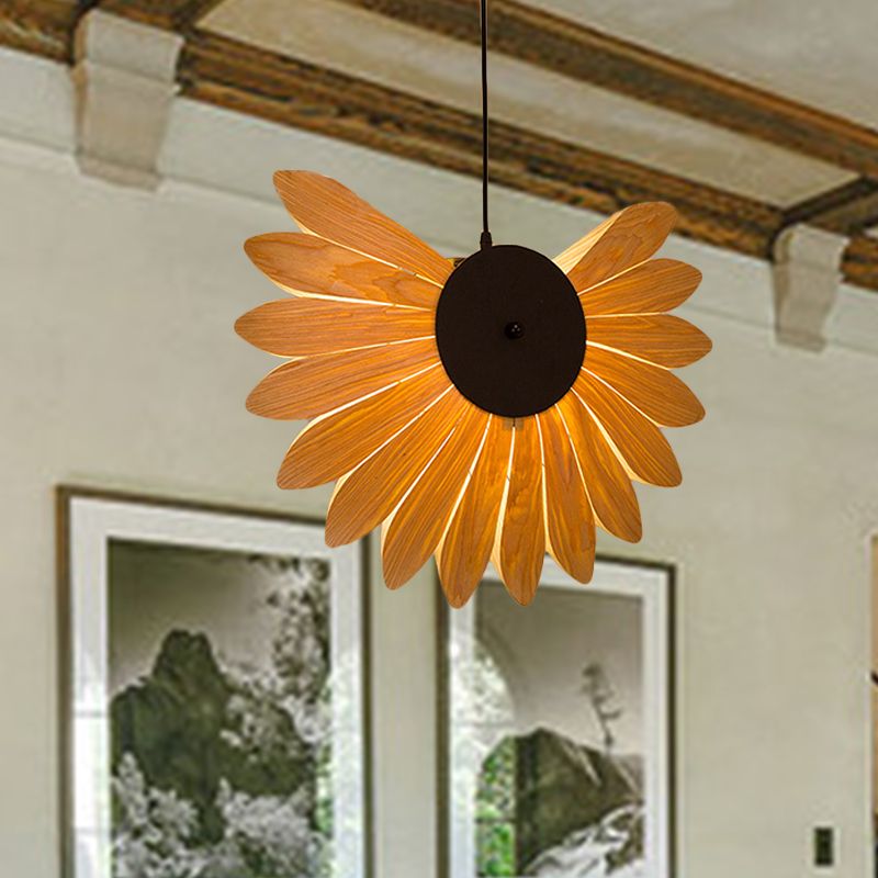 Beige Sunflower Colgante Iluminación Modernismo 1 Bulbo Madera de lámpara colgante para restaurante