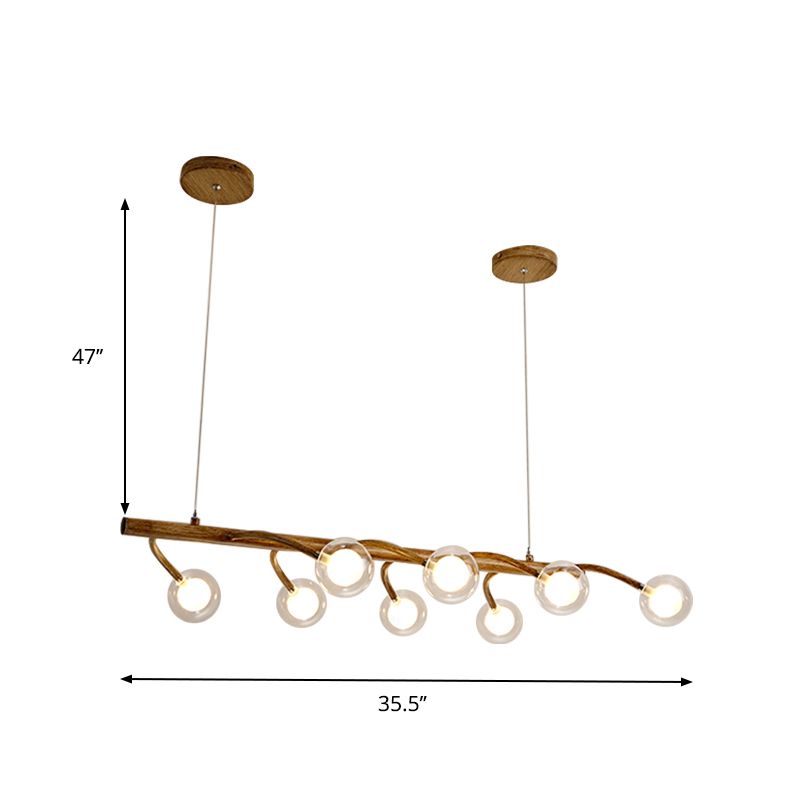 Branching Dining Hall Drop Pendant Industrial Wooden 6/8-Head Brown Island Chandelier with Modo Clear Glass Shade