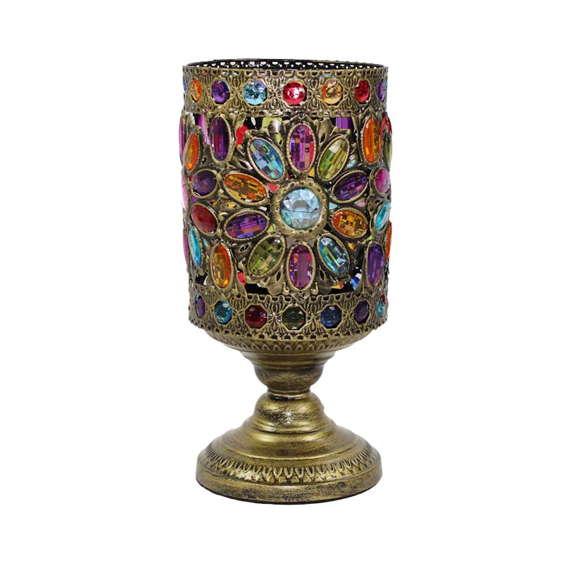 Lampe nocturne cylindrique traditionnelle 1 Éclairage de table de chevet métallique de bulbe en laiton pour le salon
