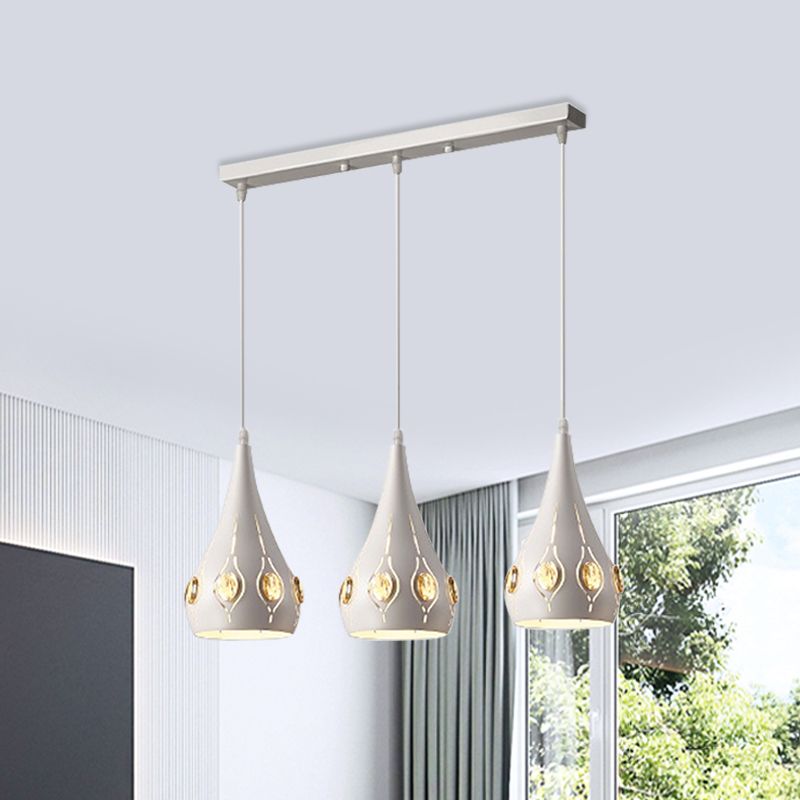 Lampe en grappe de fer en larme pendentif simple 3 têtes de plafond de suspension blanc avec décoration en cristal
