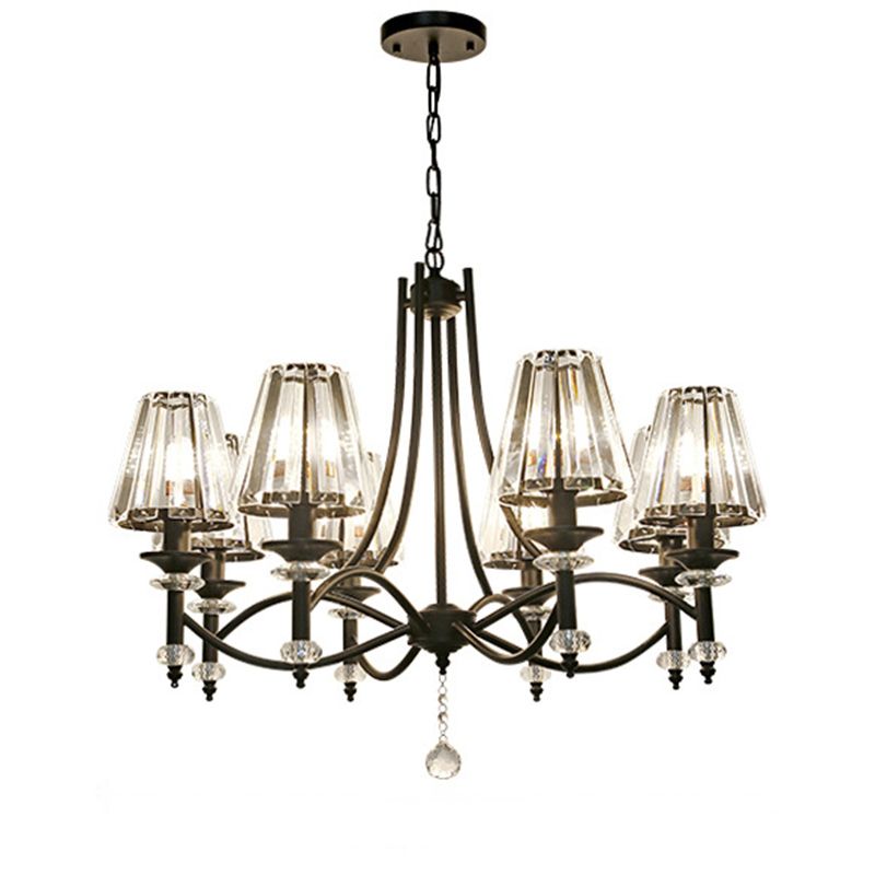 Konische hängende Lampe rustikale schwarze facettierte Kristallprisma Kronleuchter für Schlafzimmer