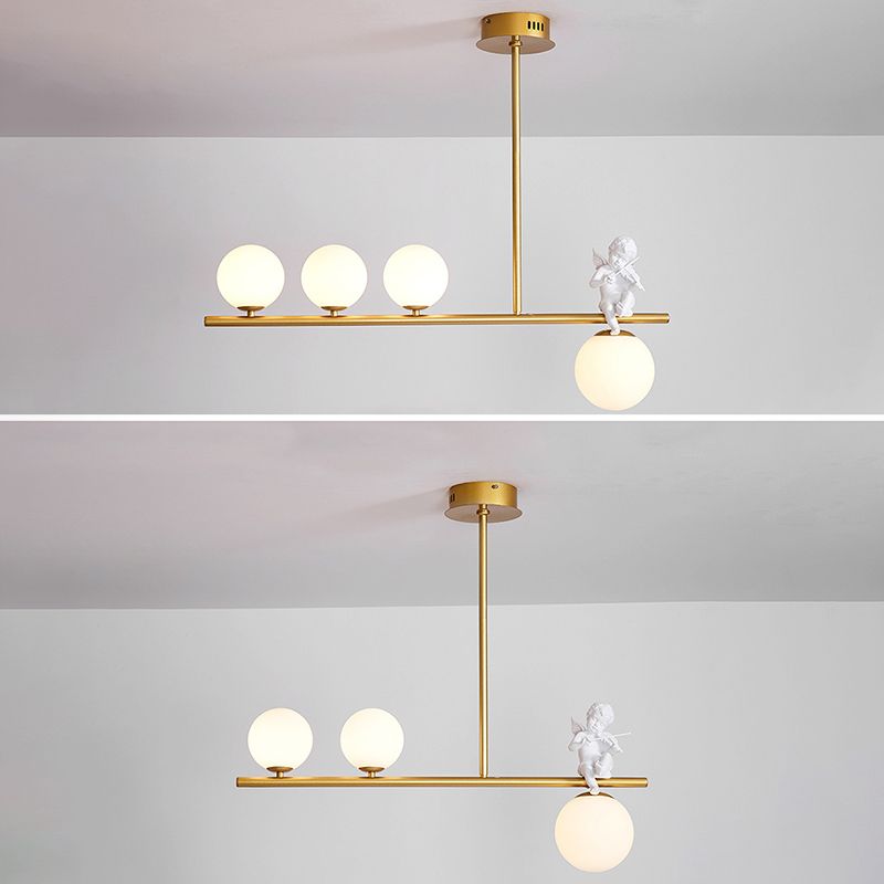 Globe Island Chandelier Lights Simplicity Milky Glass Chandelier Lighting Fixtures for Restaurant