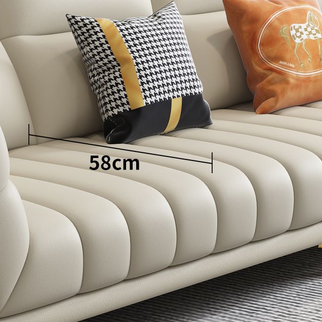Solid Wood Glam Genuine Leather Flared Arm Sofa with Pillows