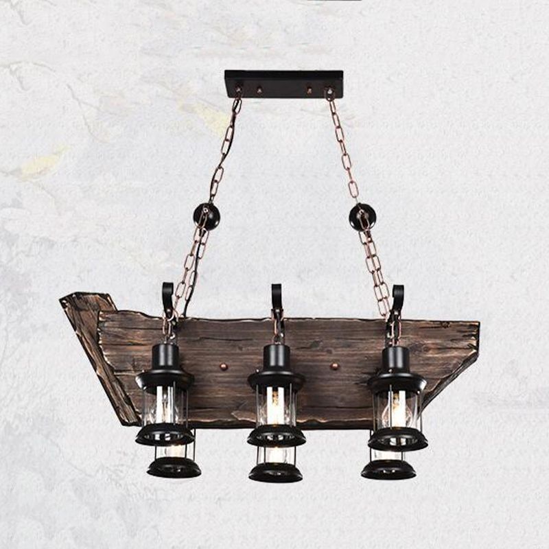 6-Lights Industrial Style Island Pendants Wood Pendant Lights for Dining Room