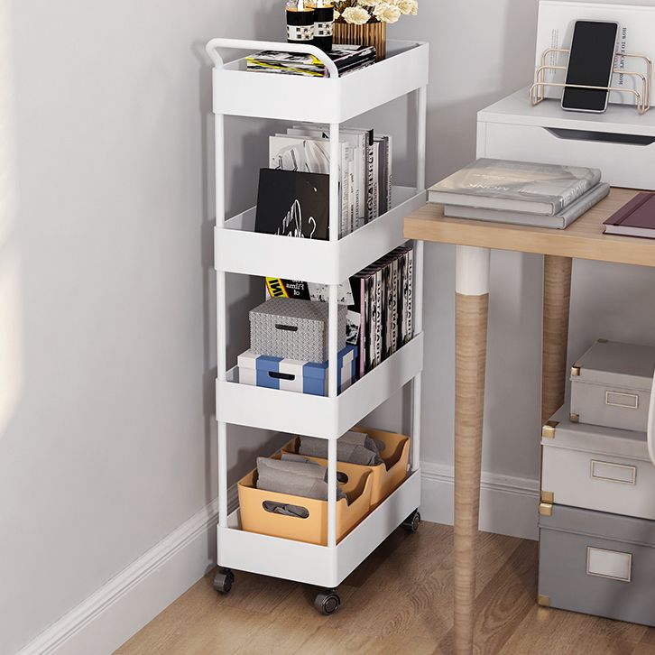 Rectangular Open Bookcase Modern Metal Bookshelf with Casters