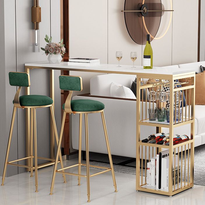 Luxurious Rectangle Marble Bar Table Set 1/3 Pieces Counter Table with Metal Stools