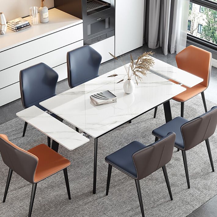 Modern Rectangle Dining Table Sintered Stone 4 Legs Table with Black Frame