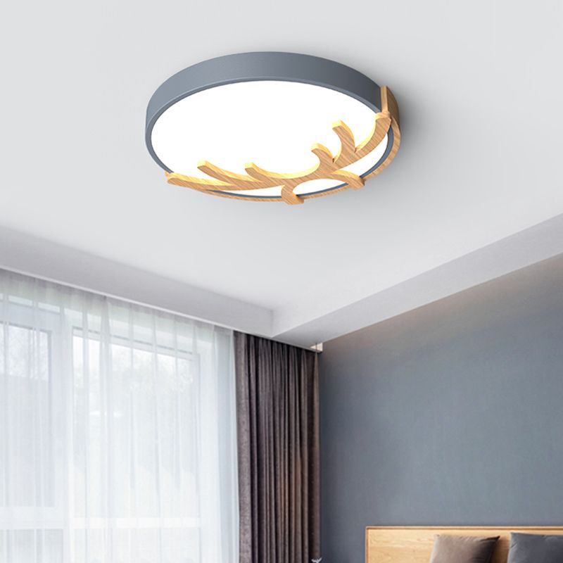 Lampada da soffitto rotonda acrilica Nordic Led Flushmount Illuminazione con legno Antler in bianco/verde/grigio