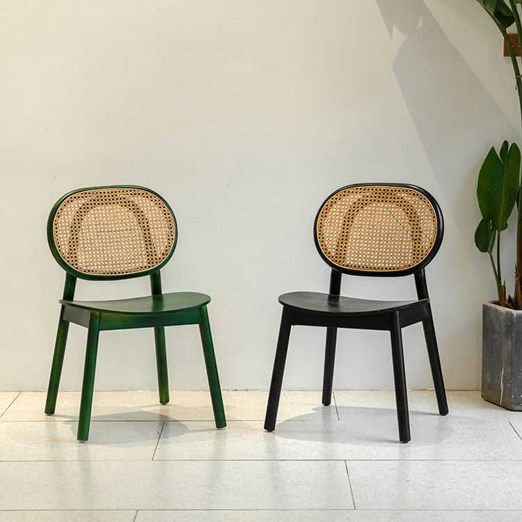 Silla de comedor tradicional sin brazos, silla lateral con respaldo abierto y patas de madera