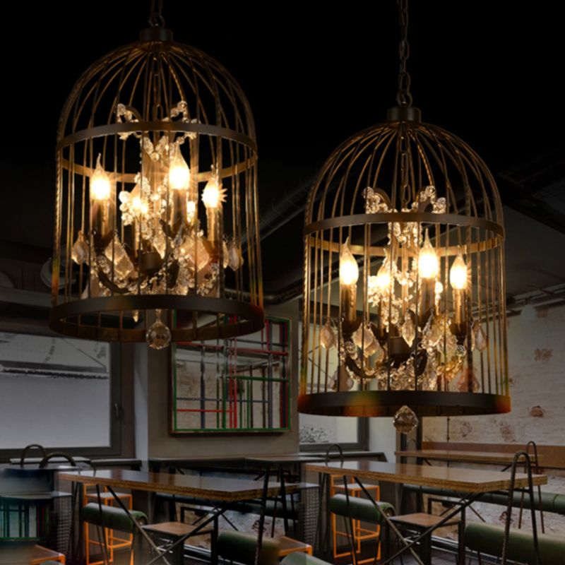 Cage Shaped Restaurant Chandelier Light Fixture Industrial Metal Black Pendant Light Fixture