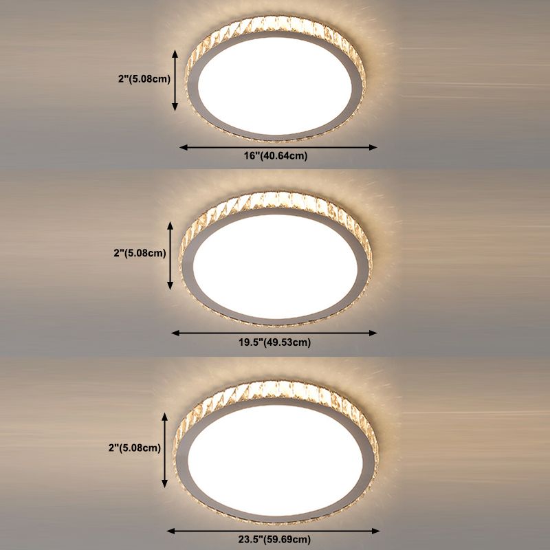 Stainless Steel Round Flush Ceiling Light Simple LED Crystal Flush Light