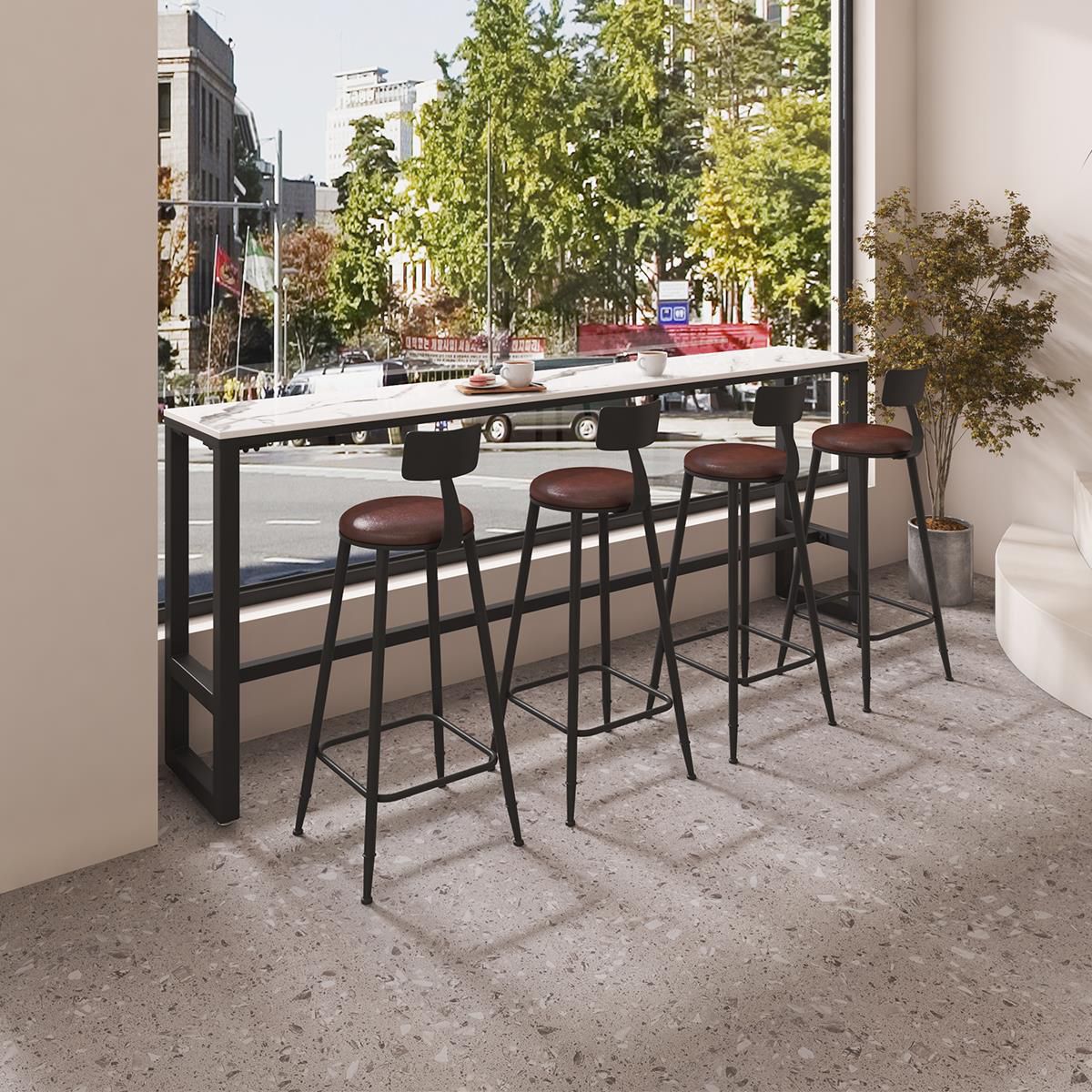 Modern Sintered Stone Bistro Bar Table Rectangle Metal Base Bar Table with Footrest