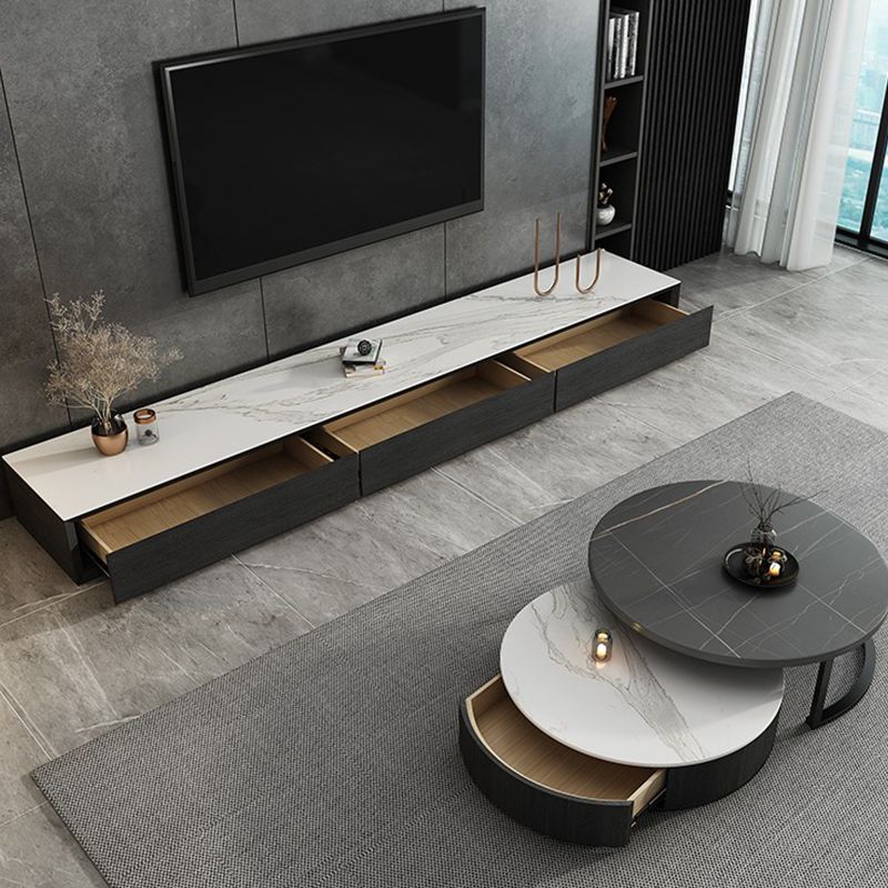 Stone TV Media Stand Contemporary Stand Console with 3 Drawers