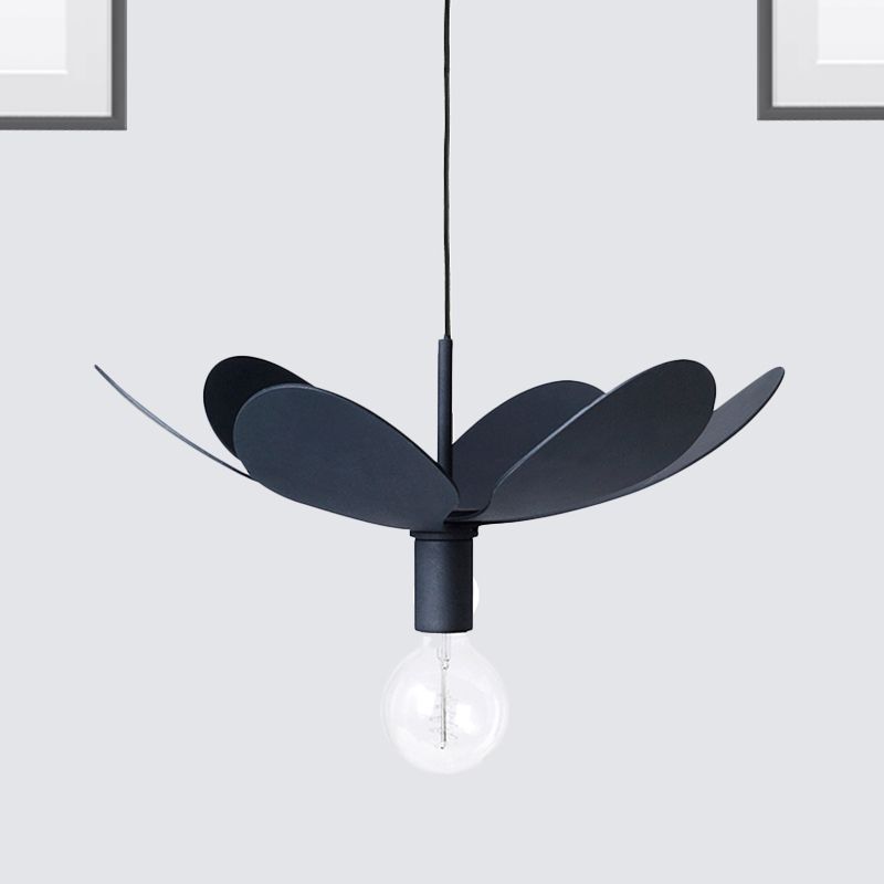 Lámpara de techo mínima de 12 "/19.5" de ancho con sombra de metal de flores 1 Luz de colgante negro/blanco ligero para sala de estar