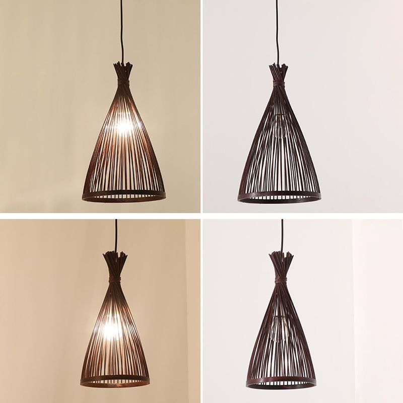 Conical Pendant Light Fixture Chinese Minimalist Bamboo 1 Light Restaurant Suspension Pendant