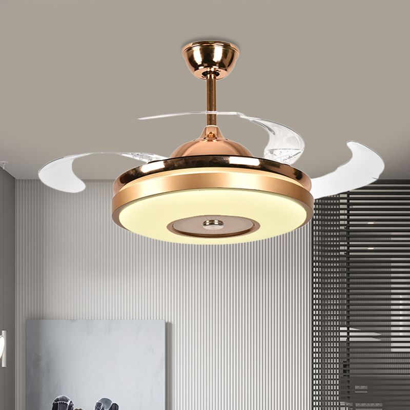 Ring woonkamer ventilatorverlichting eenvoudige acryl LED Gold semi-flush montage plafondlicht met 4 heldere messen, 36 "/42" breed