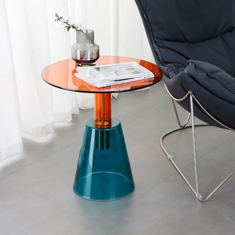 Contemporary Glass Pedestal Round Living Room Glass Top Side Table