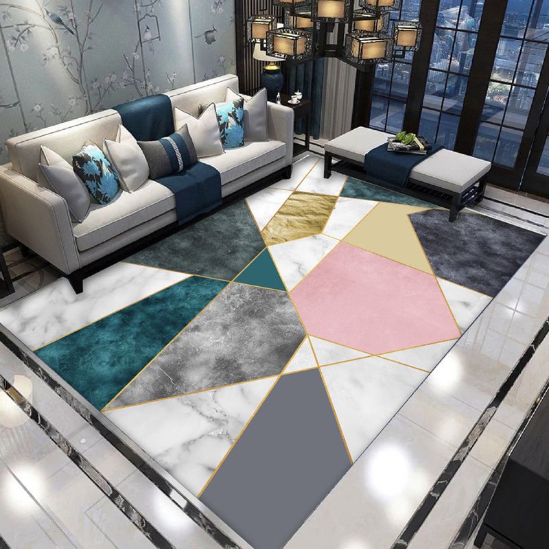 Grey Contemporary Carpet Polyester Geometric Pattern Carpet Washable Carpet for Home Decor