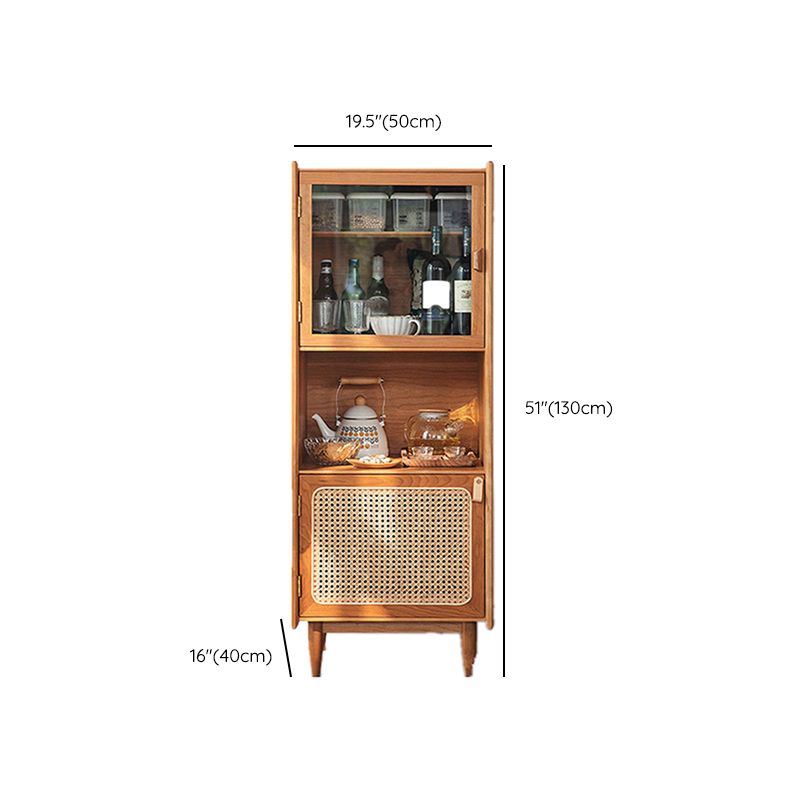 Glass Paned Cabinet Brown Pine and Cherry Accent Cabinet with Doors