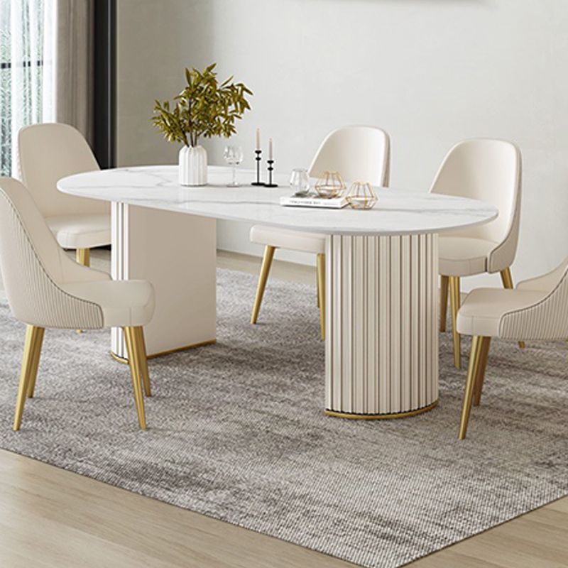 Contemporary Double Pedestal Table Oval Dining Table for Home