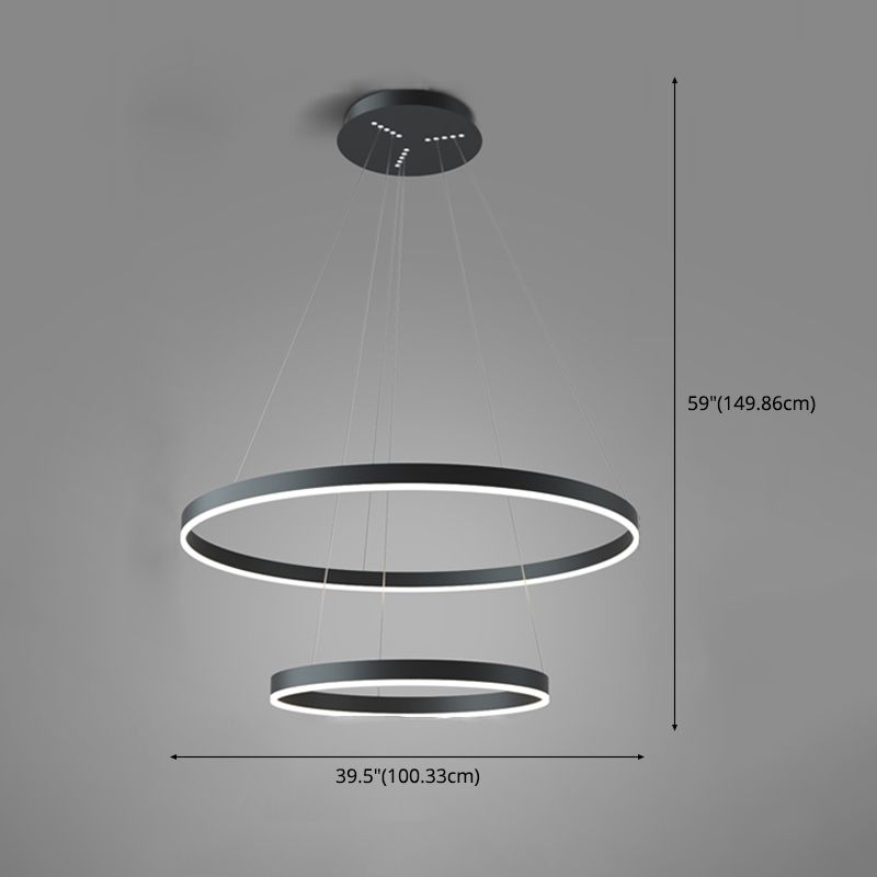 Modern Black Chandelier Multiple Rings Ceiling Pendant Light Metal Chandelier