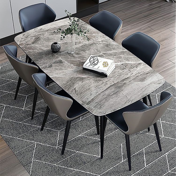 Sintered Stone Dining Table Industrial Style Black 4 Legs Base Rectangle Table for Dining Room
