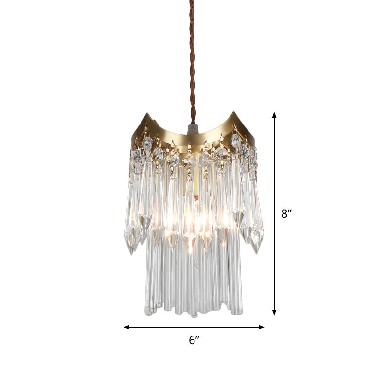 Brass 1-Head Pendulum Light Minimalist Crystal Prism and Tube 2-Tier Hanging Ceiling Lamp
