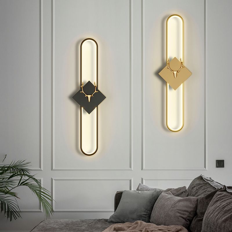 Metal Oval Wall Light Nordic Style LED Wall Sconce with Antlers for Living Room