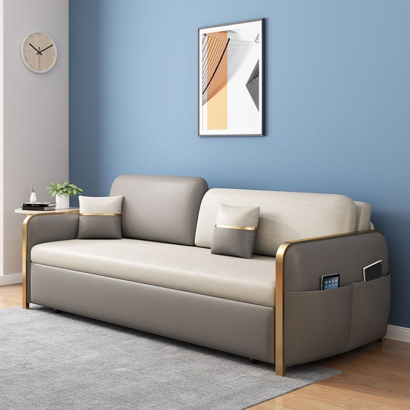 33.46" H Faux Leather Square Arm Sofa Bed with Storage For Living Room