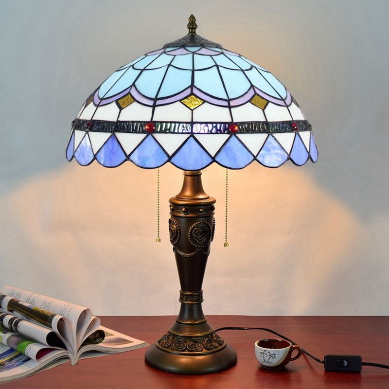 Tiffany Style Table Lamp 2 Lights Desk Lamp with Glass Shade for Bedroom