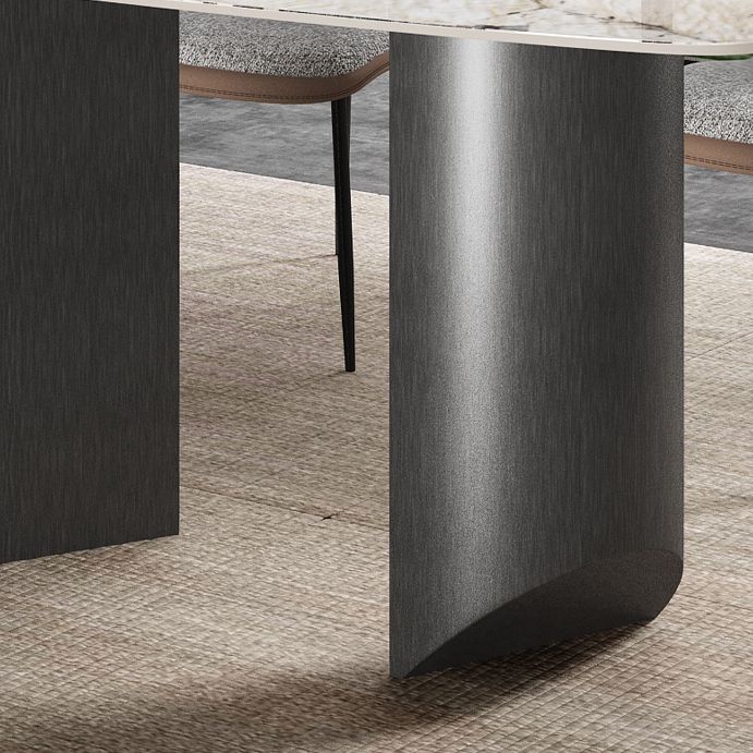 Rectangle Sintered Stone Top Table Modern Grey Metal Base Table