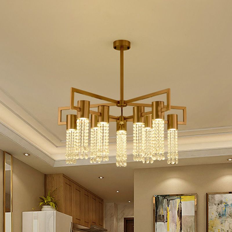 Tubo Cristal Fringe Techo Flush Postmoderna de 10 luces Salón de montaje Semi Flush en latón